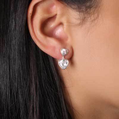 Brinco de Prata Coração com Zircônia - 41240
