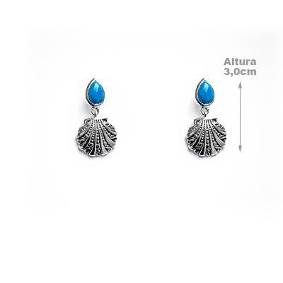 Brinco de Prata Concha com Turquesa.
