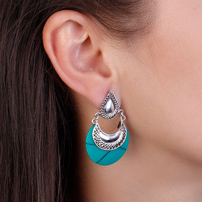 Brinco de Prata com Turquesa. 