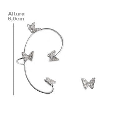 Brinco de Prata Contorno de Orelha Borboletas (Ear Cuff) 