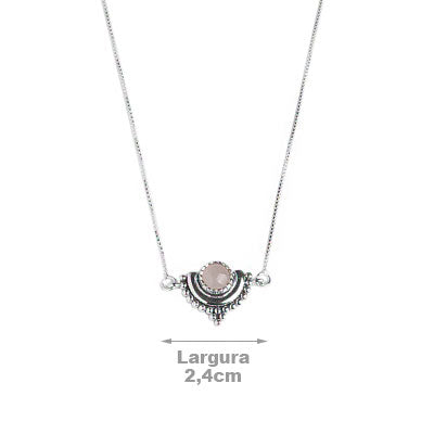 Gargantilha de Prata com Quartzo Rosa