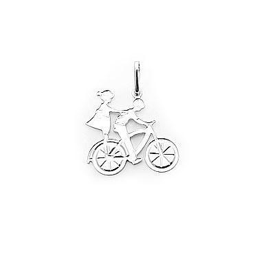 Pingente de Prata Casal com Bicicleta. 