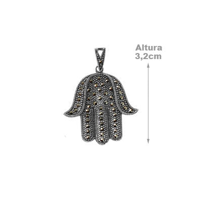 Pingente de Prata Hamsa com Marcassitas. 
