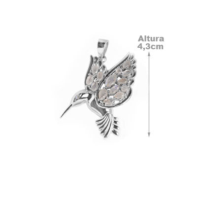 Pingente de Prata Beija-Flor com Pedra da Lua