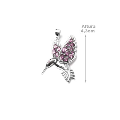 Pingente de Prata Beija-Flor com Ametista