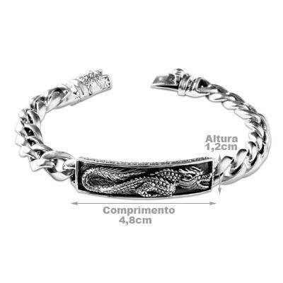 Pulseira de Prata com Placa de Dragão - 35219