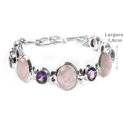 Pulseira de Prata com Quartzo Rosa