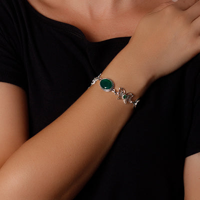Pulseira de Prata com Esmeralda. 